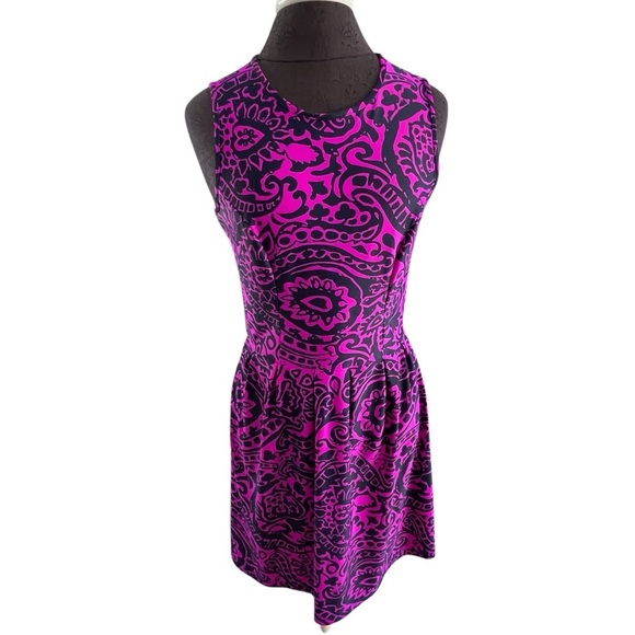 Jude Connally Black Purple Floral Catalina Cloth Jersey Sleeveless Dress Small - Picture 1 of 8